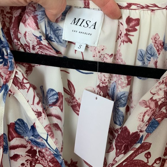 NEW MISA floral print bell sleeve swing v-neck blouse small - Picture 3 of 5